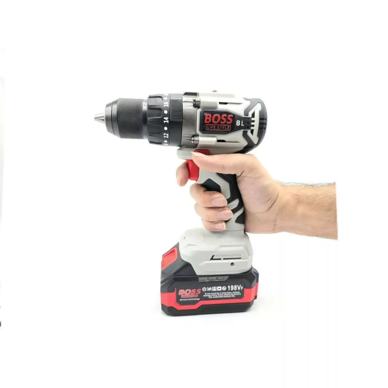 دریل شارژی چکشی باس مدل 198Volt-Brushlessمجموعه 6 عددی