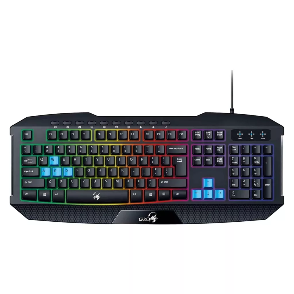 کیبورد مخصوص بازی جنیوس Scorpion K215 سوئیچ ممبران، Full-Size، نورپردازی RGB