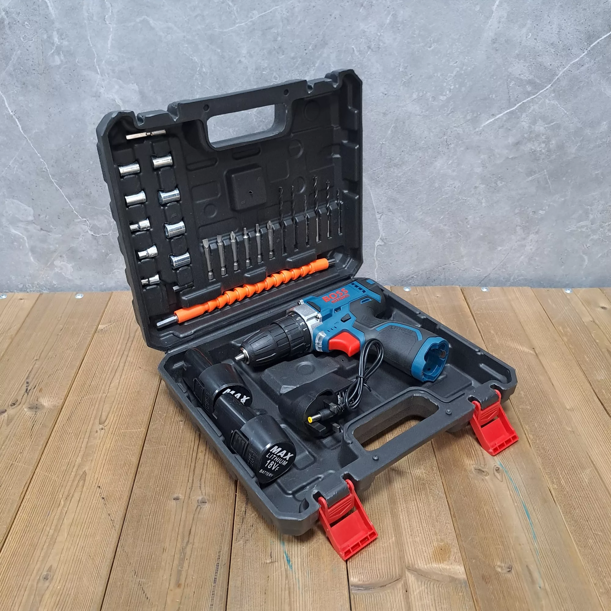 مجموعه 28 عددی دریل پیچ گوشتی شارژی صنعتی باس مدل 18VF کد 02