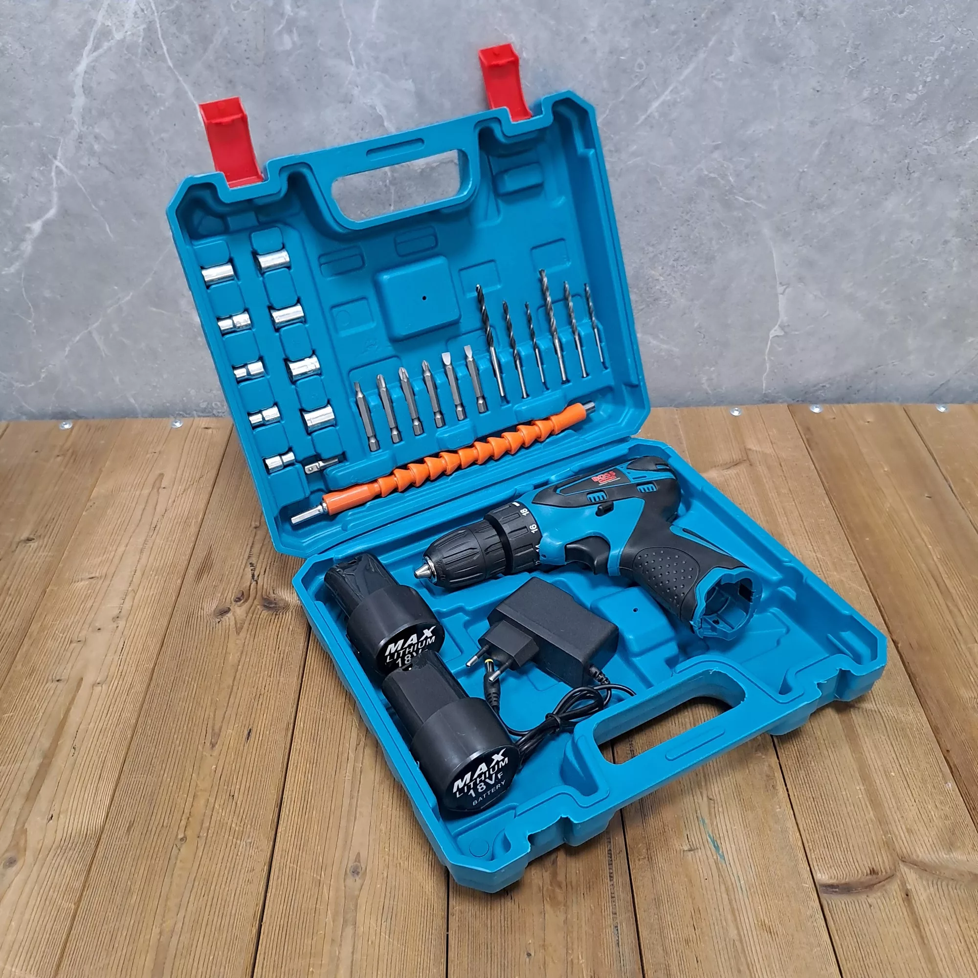 مجموعه 28 عددی دریل پیچ گوشتی شارژی سه نظام 10 اتوماتیک 18 ولت باس مدل LIFE _ STYLE کد 2