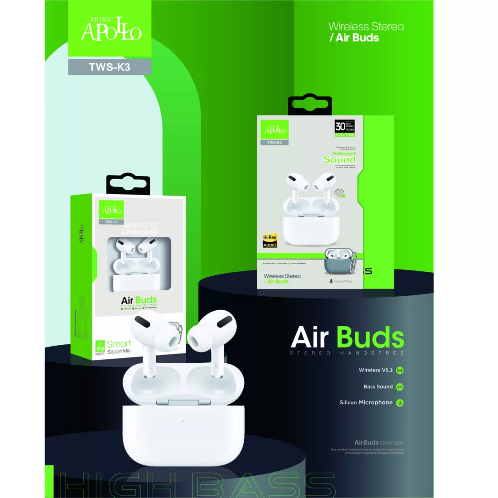 هدفون بلوتوثی موزیک آپولو مدل TWS-PROK3 همراه با کاور سیلیکونی