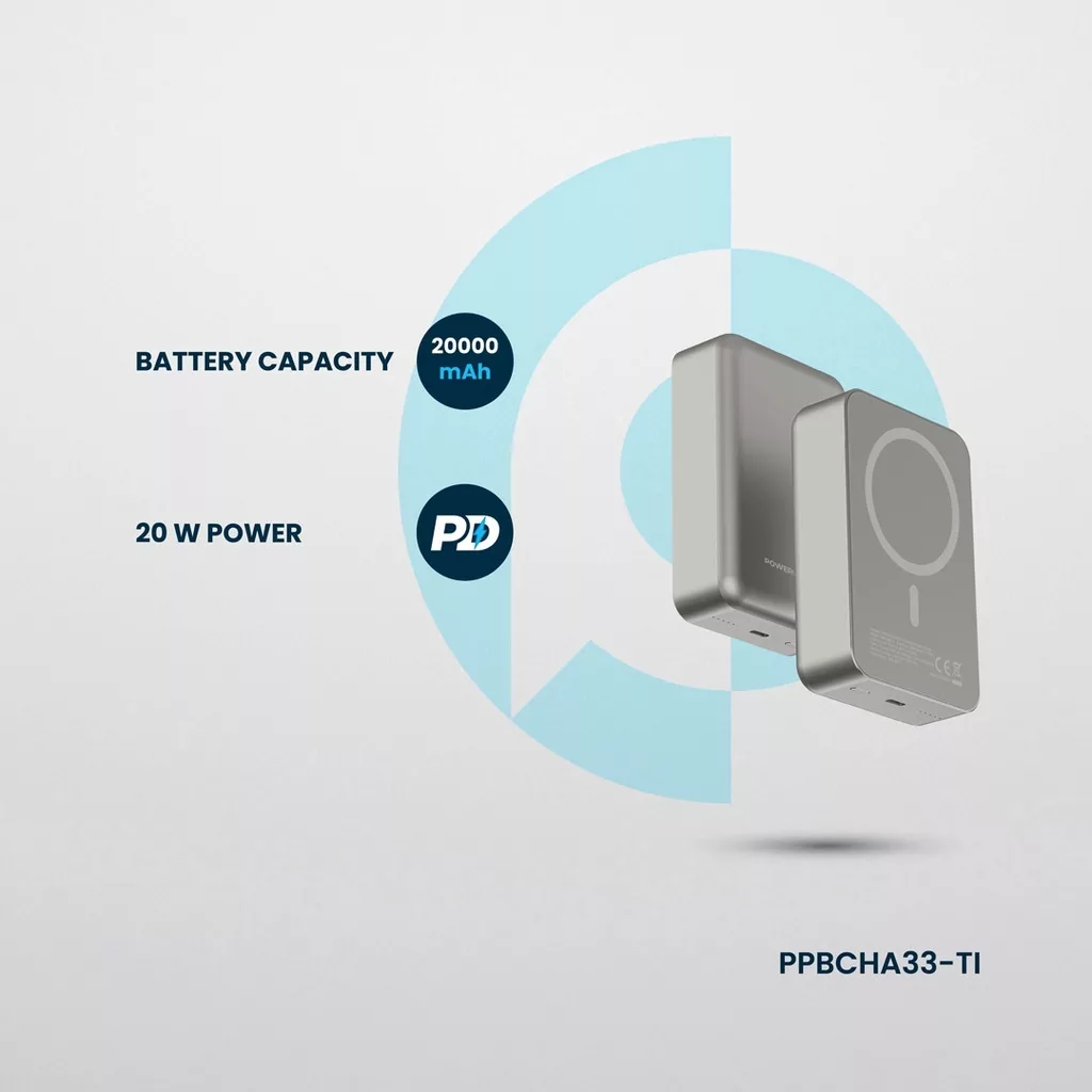 پاوربانک پاورولوجی مدل Magsafe aluminum ظرفیت 20000 میلس آمپر ساعت