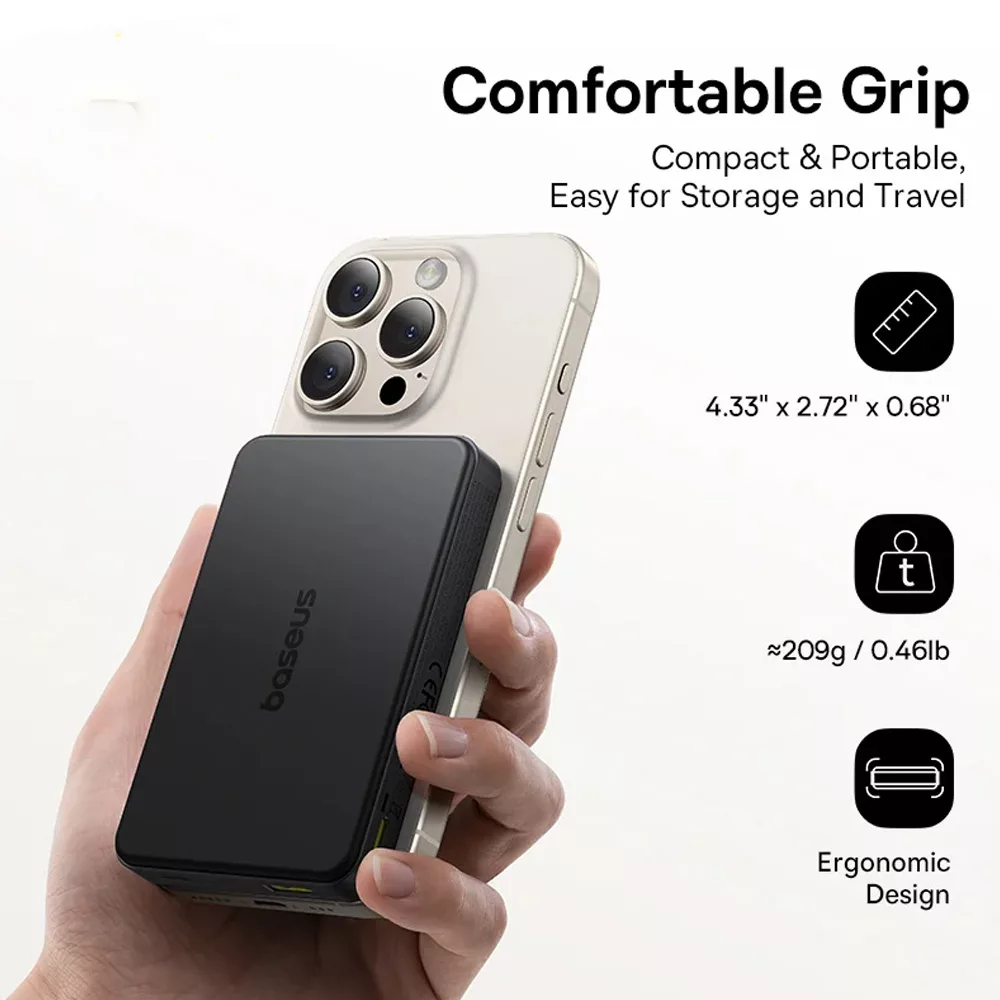 پاوربانک بی‌سیم 22.5 وات بیسوس مدل Airpow Ⅱ Qi2 Magnetic ظرفیت 10000 میلی‌آمپر ساعت