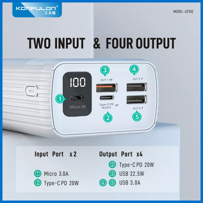 پاوربانک کانفلون مدل A21SQ ظرفیت 40000 میلی آمپر ساعت