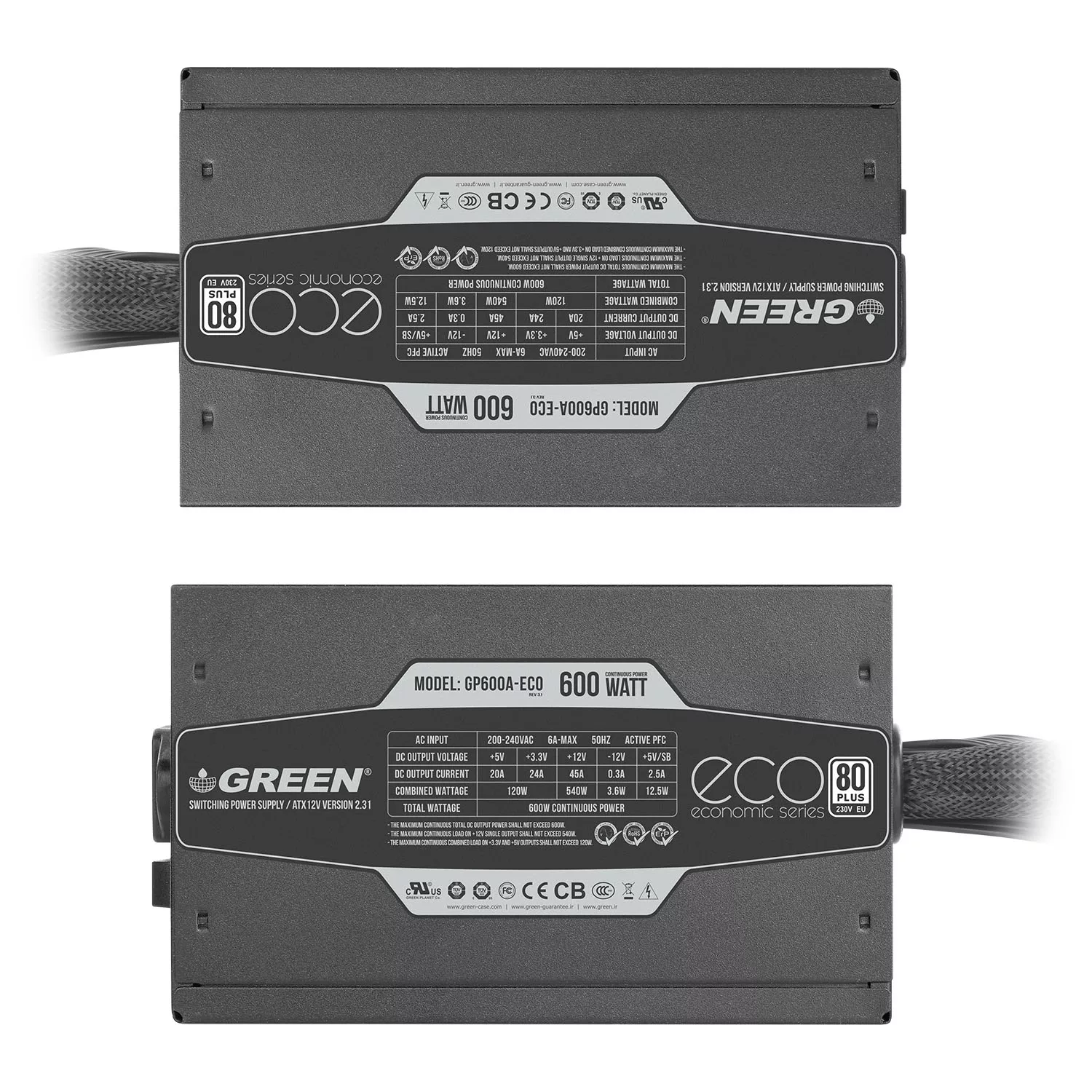 منبع تغذیه کامپیوتر گرین مدل GP600A-ECO Rev3.1