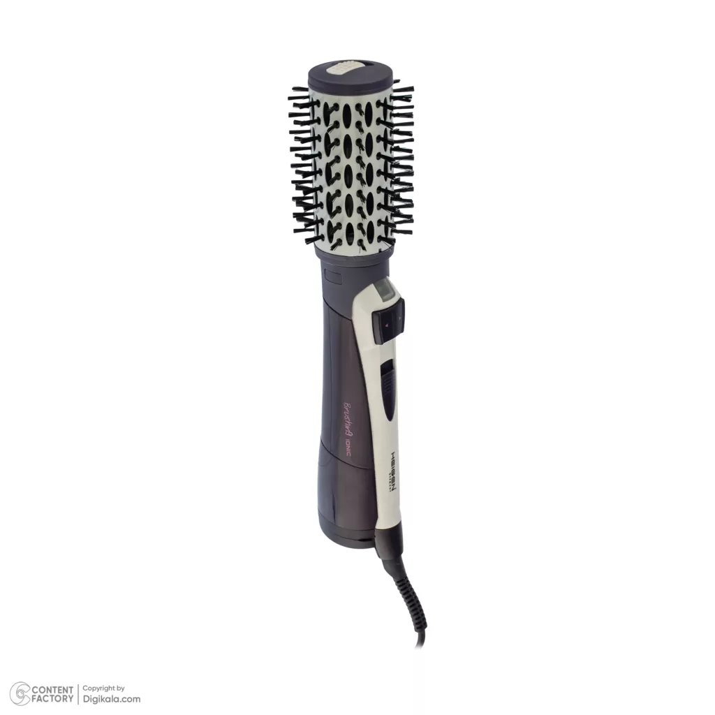 سشوار برس‌دار چرخشی مدل H-9901، موتور AC با توان مصرفی 650 وات، دارای قابلیت باد سرد، فناوری تولید یون، دارای سیم گردان، با حالت صاف‌کننده، حجم‌دهنده، وزن 1000 گرم، تنظیم حرارت 2 حالته و کنترل سرعت 2 حالته، به همراه سری متمرکزکننده پهن و باریک