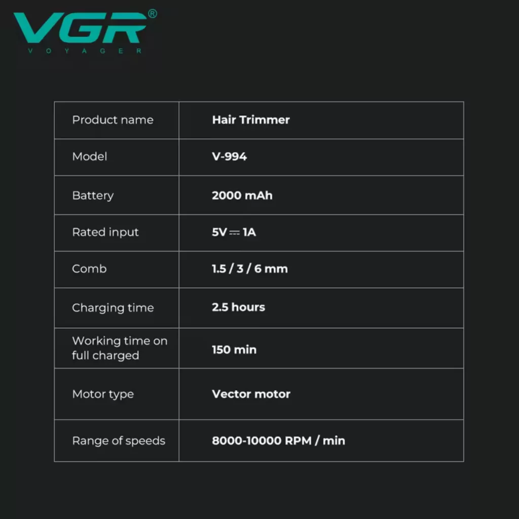 ماشین اصلاح موی سر و صورت شارژی وی جی ار مدل V-994