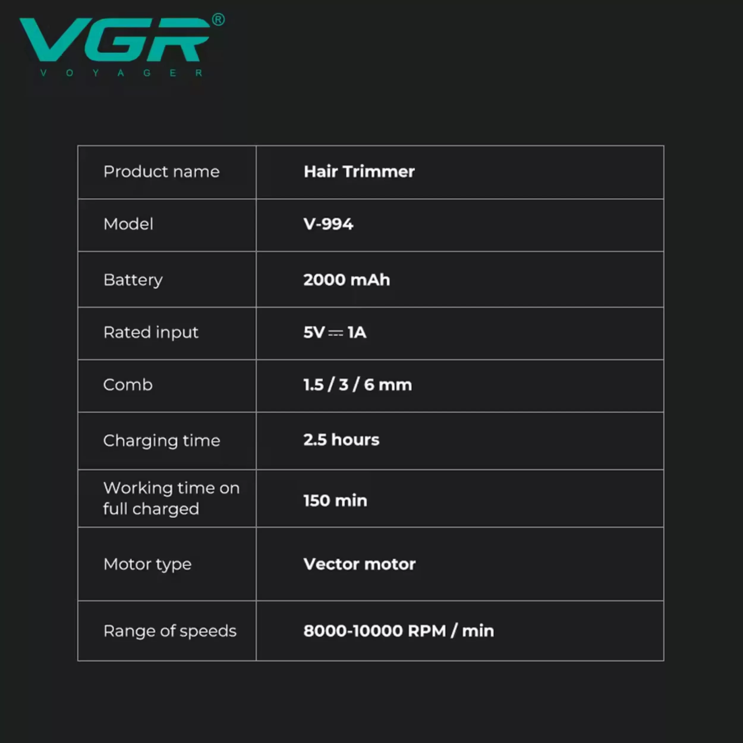 ماشین اصلاح موی سر و صورت شارژی وی جی ار مدل V-994