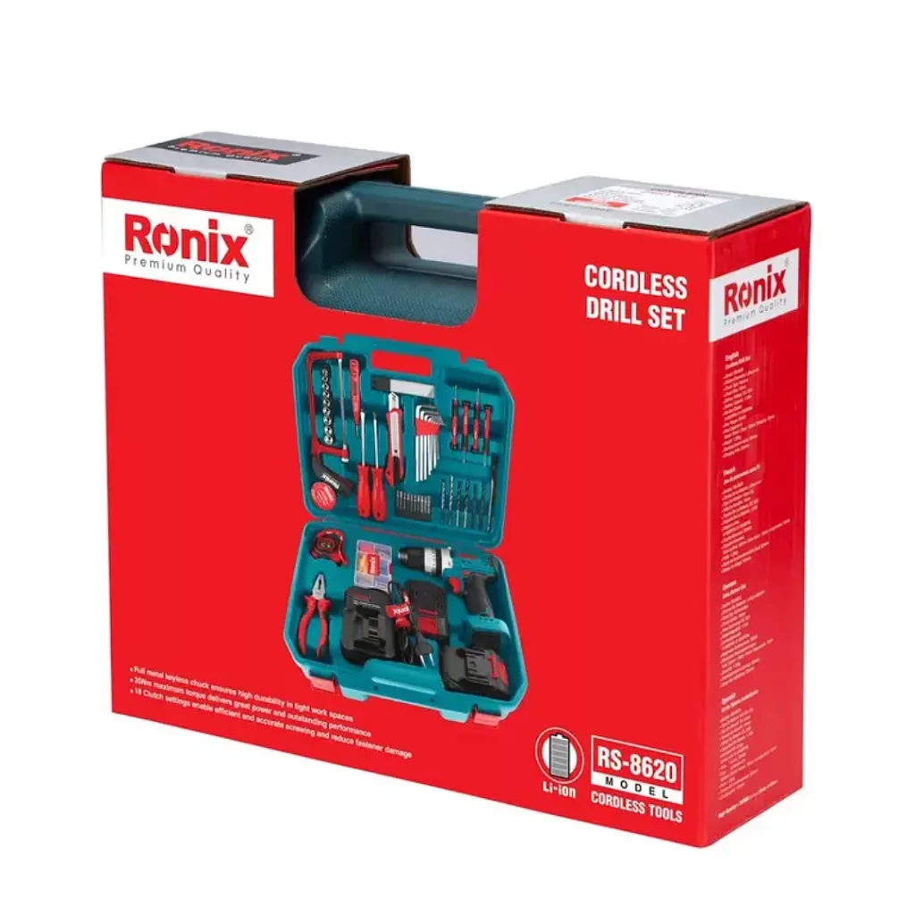 دریل چکشی سه نظام 10 میلی متری باتری 20 ولت رونیکس مدلRH_8620