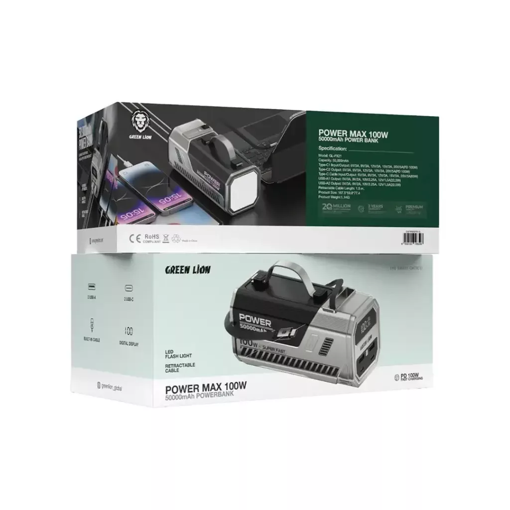 پاوربانک گرین لاین مدل GL-PX21 ظرفیت 50000 میلی آمپر ساعت