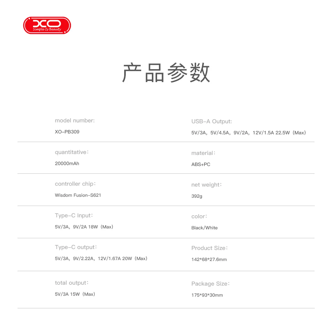 پاوربانک ایکس او مدل PB309 ظرفیت 20000 میلی آمپر ساعت