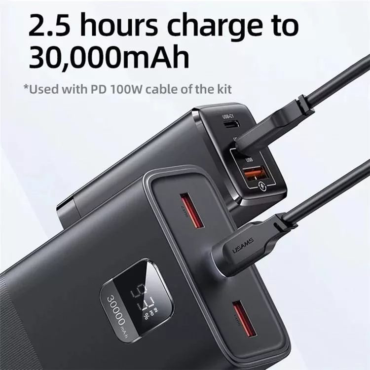 پاوربانک یوسمز مدل USAMS-AT SJ567 ظرفیت 30000 میلی آمپرساعت به همراه کابل تبدیل Usb C