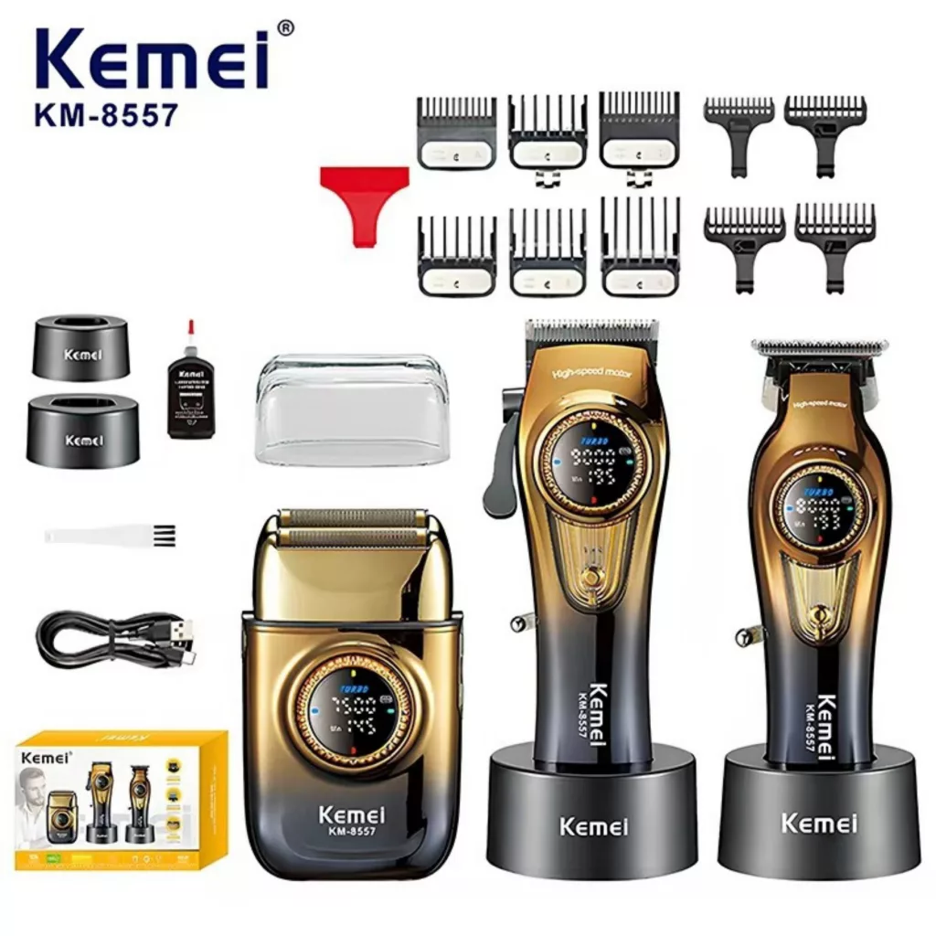 ماشین اصلاح موی سر و صورت شارژی کیمی مدل km-8557 مجموعه 3 عددی