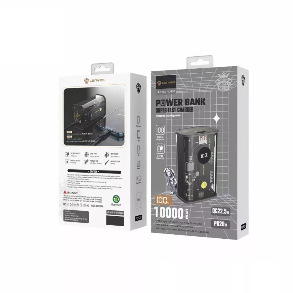 پاوربانک لنیز مدل PX152D ظرفیت 10000 میلیآمپر ساعت