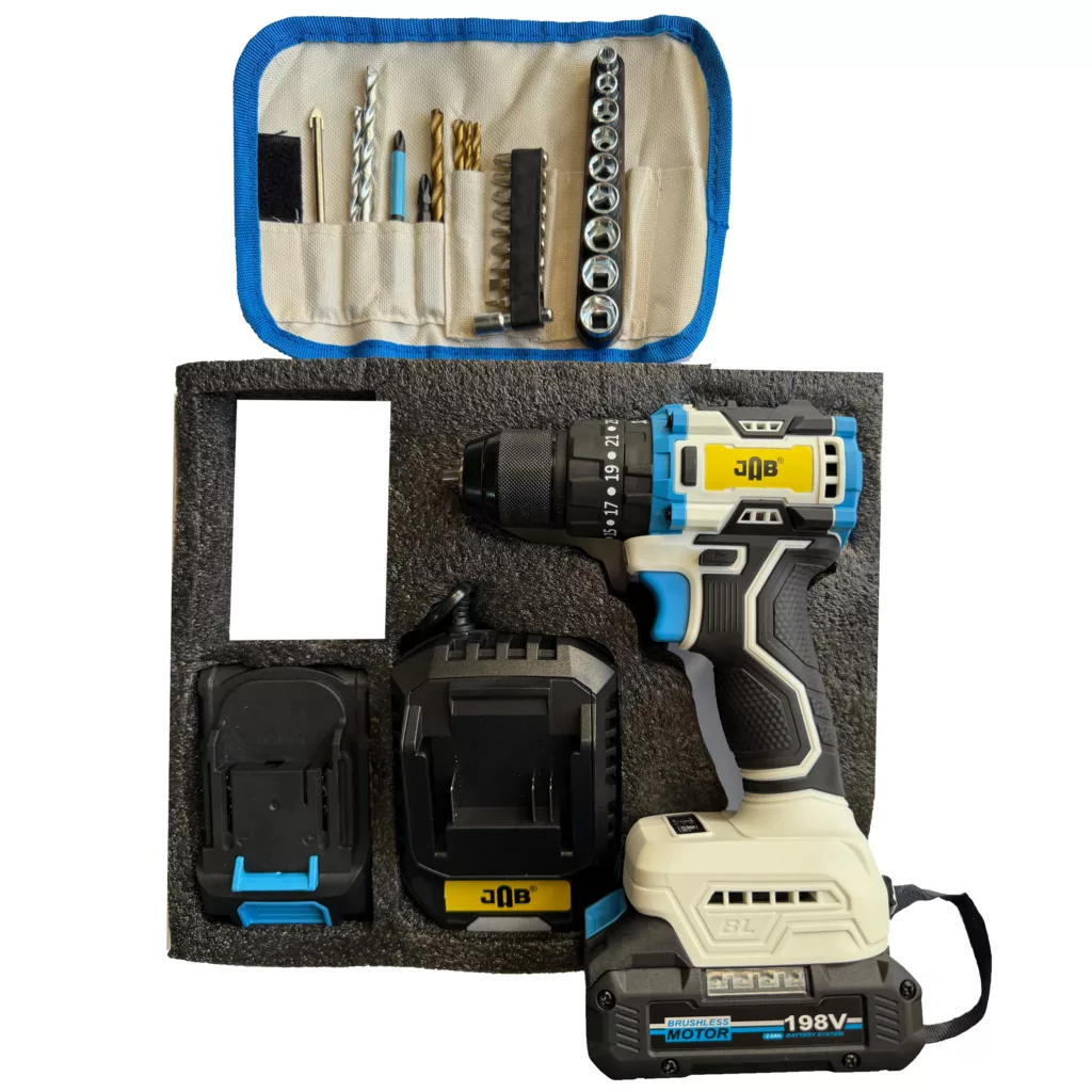 مجموعه 40 عددی دریل پیچ گوشتی شارژی چکشی 10 میلیمتری 198 ولت جاب مدل JB-198 POWER X