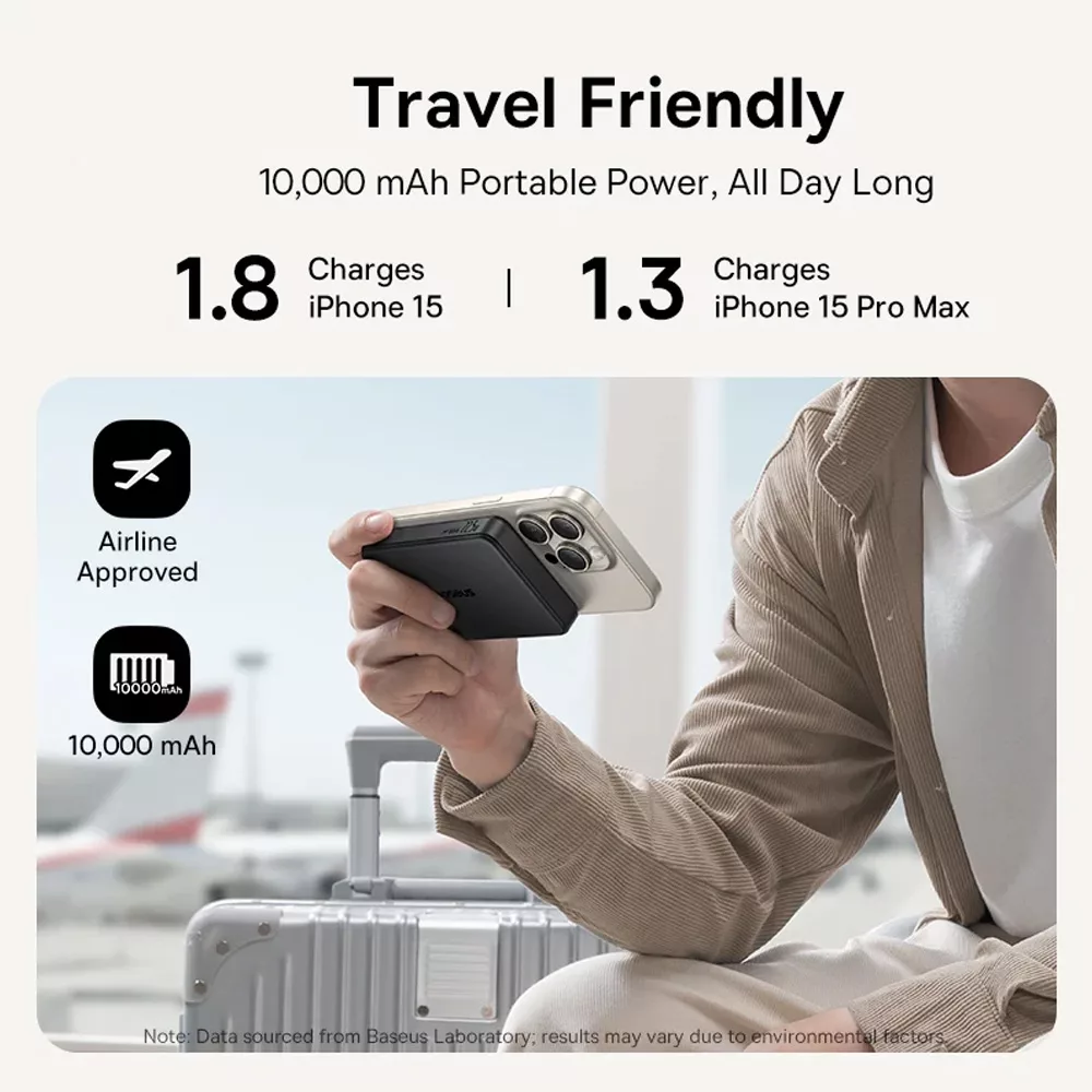 پاوربانک بی‌سیم 22.5 وات بیسوس مدل Airpow Ⅱ Qi2 Magnetic ظرفیت 10000 میلی‌آمپر ساعت