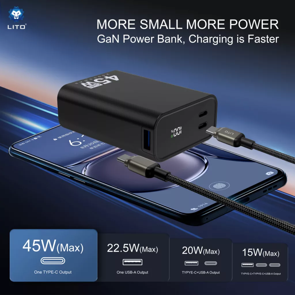 پاوربانک لیتو اسکرین مدل LP-02 با ظرفیت 20000 میلی آمپر ساعت