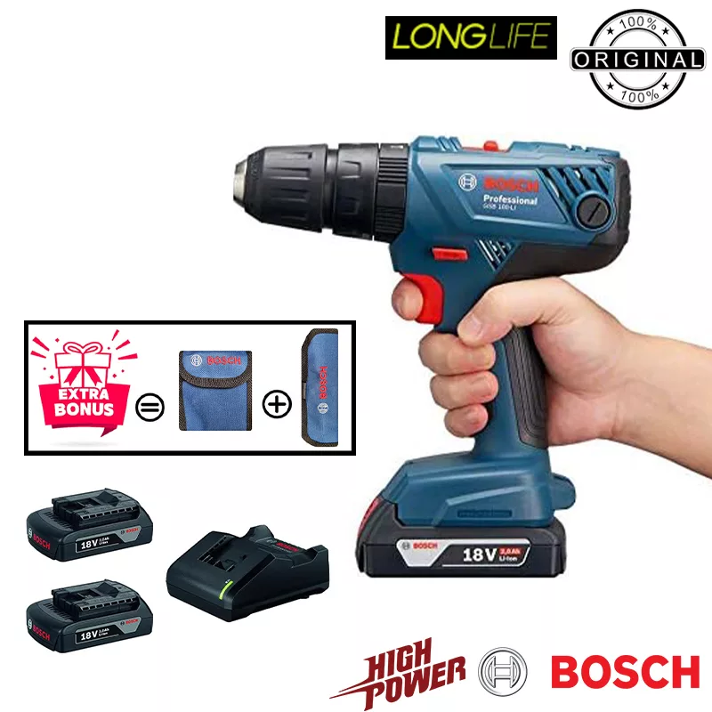 دریل پیچ گوشتی چکشی بوش مدل حرفه ای GSB 180 li  + 2 Bonus Extra