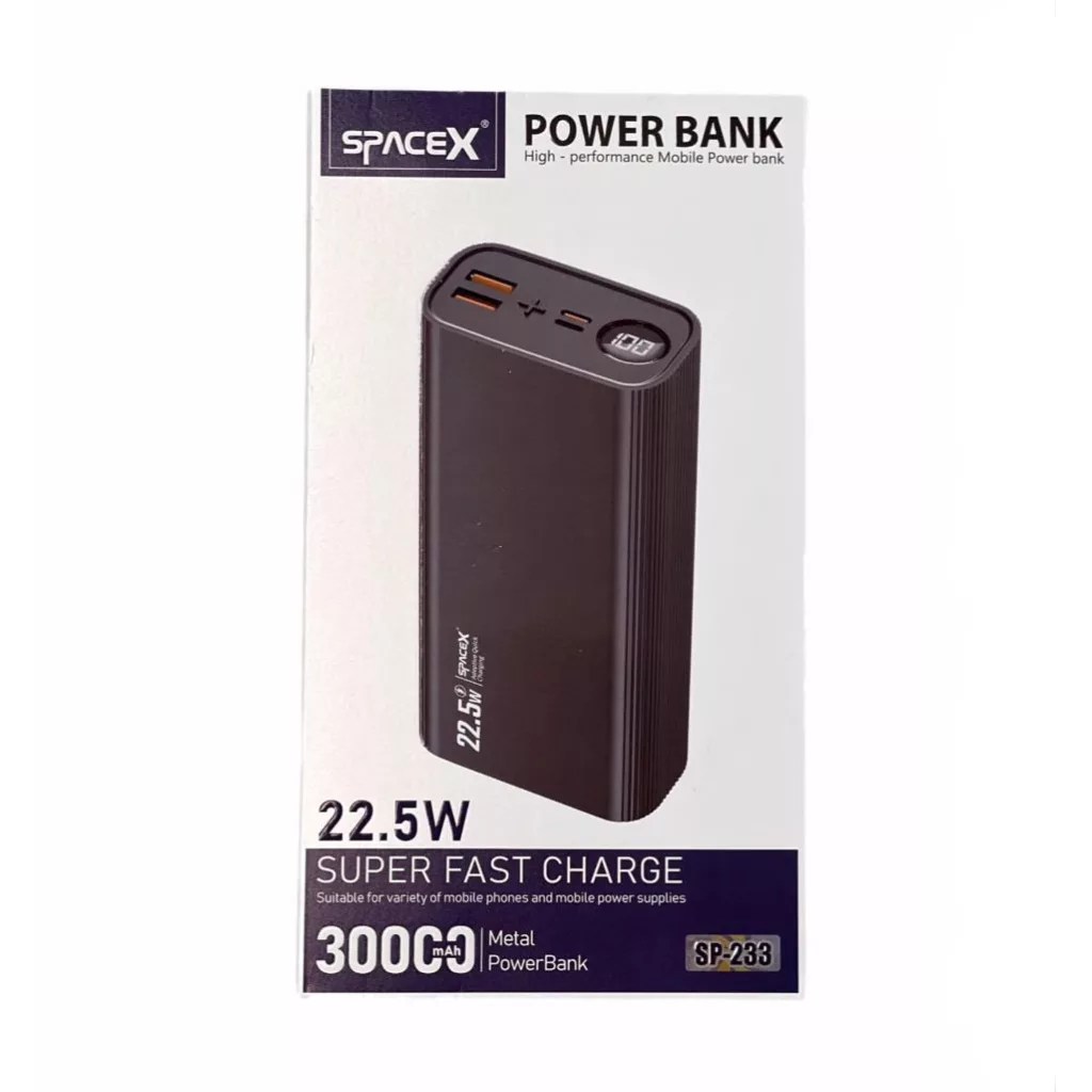 پاوربانک اسپیس ایکس مدل SP-233 ظرفیت 30000 میلی آمپر ساعت