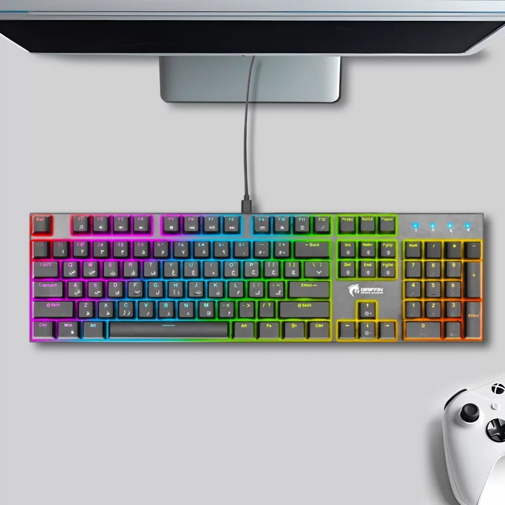 کیبورد گیمینگ گرین مدل GK802-RGB، مکانیکال سوییچ آبی، Full-Size، نورپردازی RGB