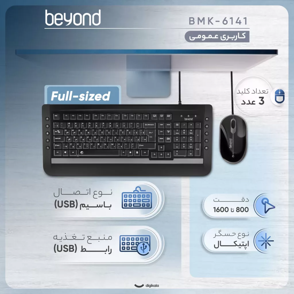 کیبورد و ماوس بیاند مدل BMK-6141، سوییچ ممبران، Full-Size