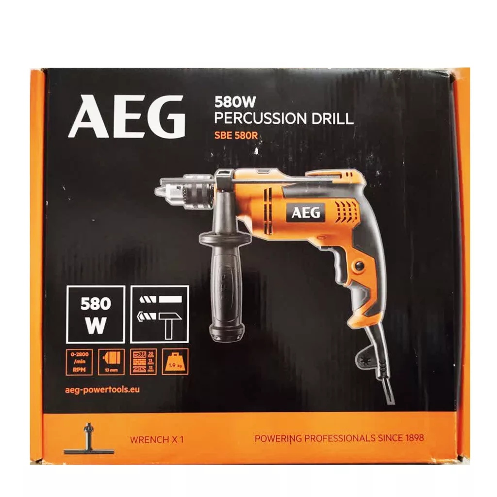 دریل چکشی 13 میلیمتری، 580 وات آ ا گ مدل SBE 580R به همراه مته چوب و آهن