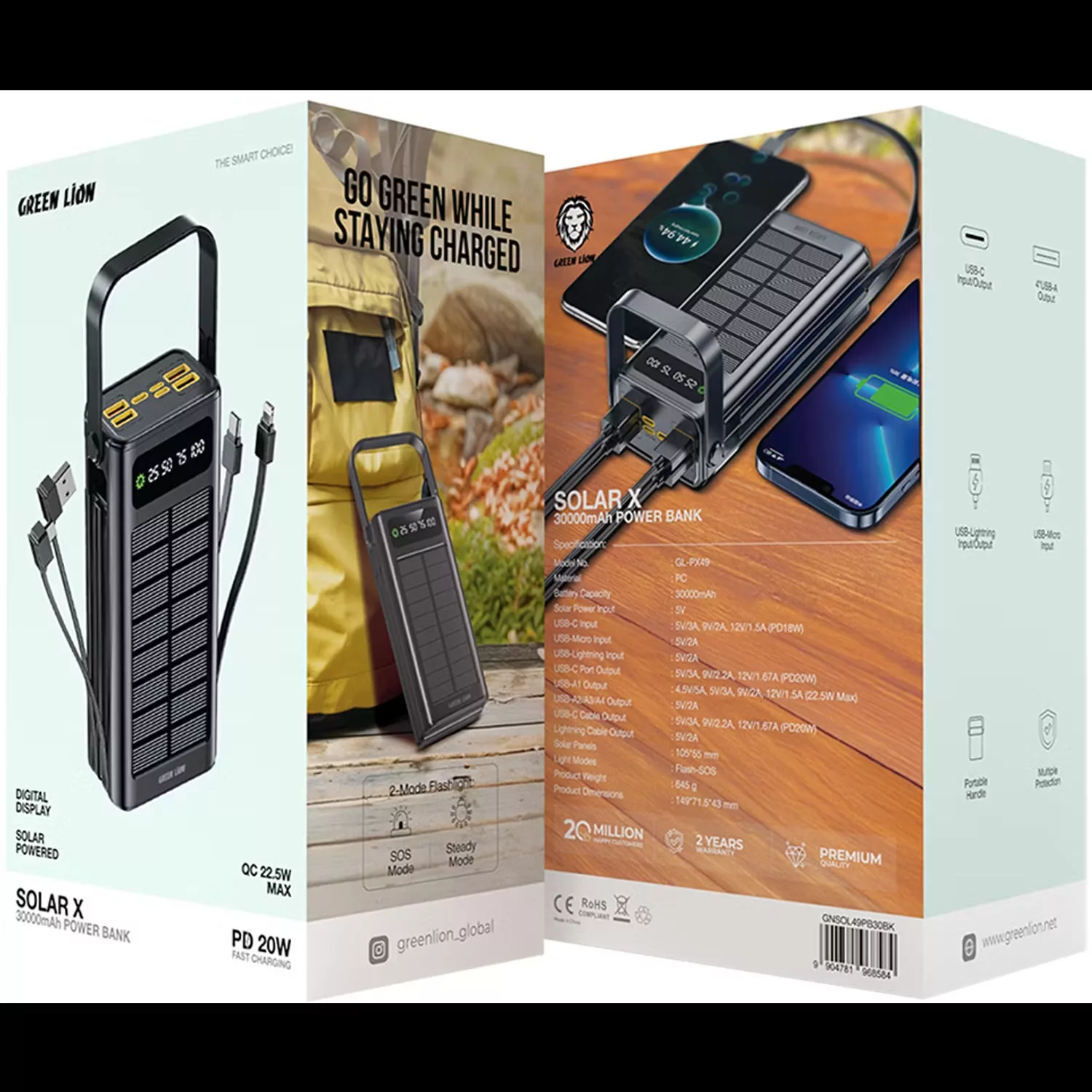 پاور بانک گرین لاین مدل GL-PX49 ظرفیت 30000 میلی آمپر ساعت