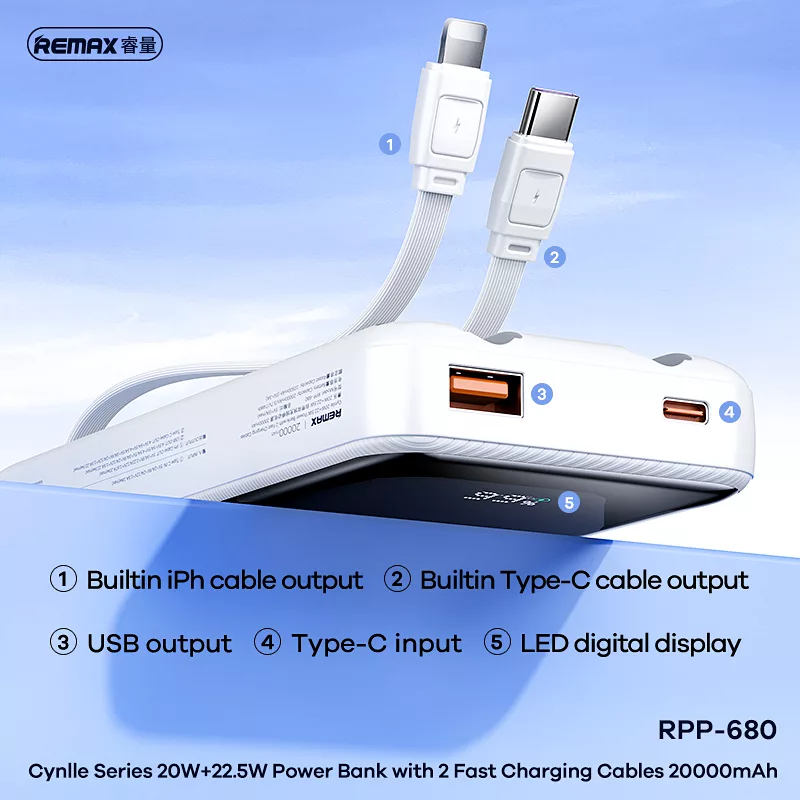 پاوربانک ریمکس مدل RPP-680 ظرفیت 20000 میلی آمپر ساعت