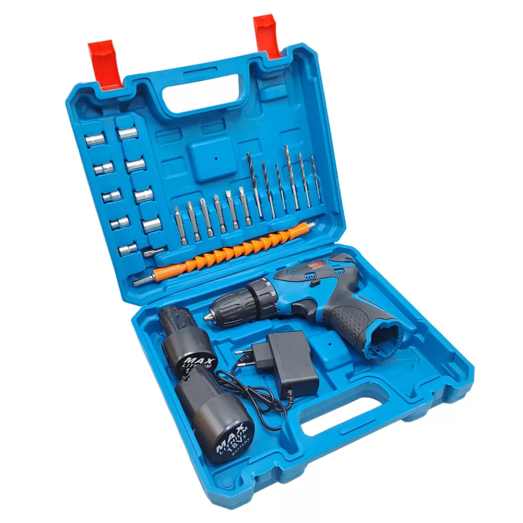 مجموعه 28 عددی دریل پیچ گوشتی شارژی سه نظام 10 اتوماتیک 18 ولت باس مدل 18VF کد 2