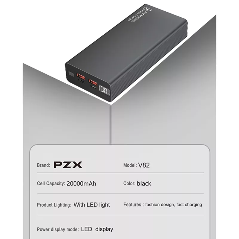 پاوربانک پی زد ایکس مدل V82 ظرفیت 20000 میلی آمپر ساعت