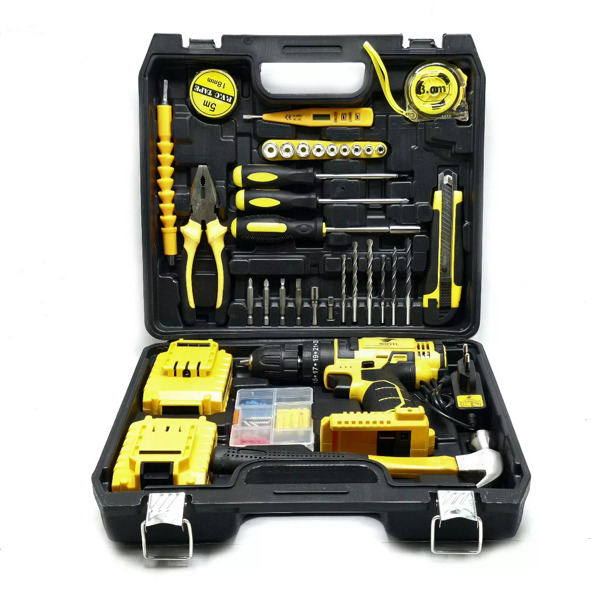 دریل پیچ گوشتی شارژی چکشی بوزیل مدل BOZ-04 مجموعه 95 عددی