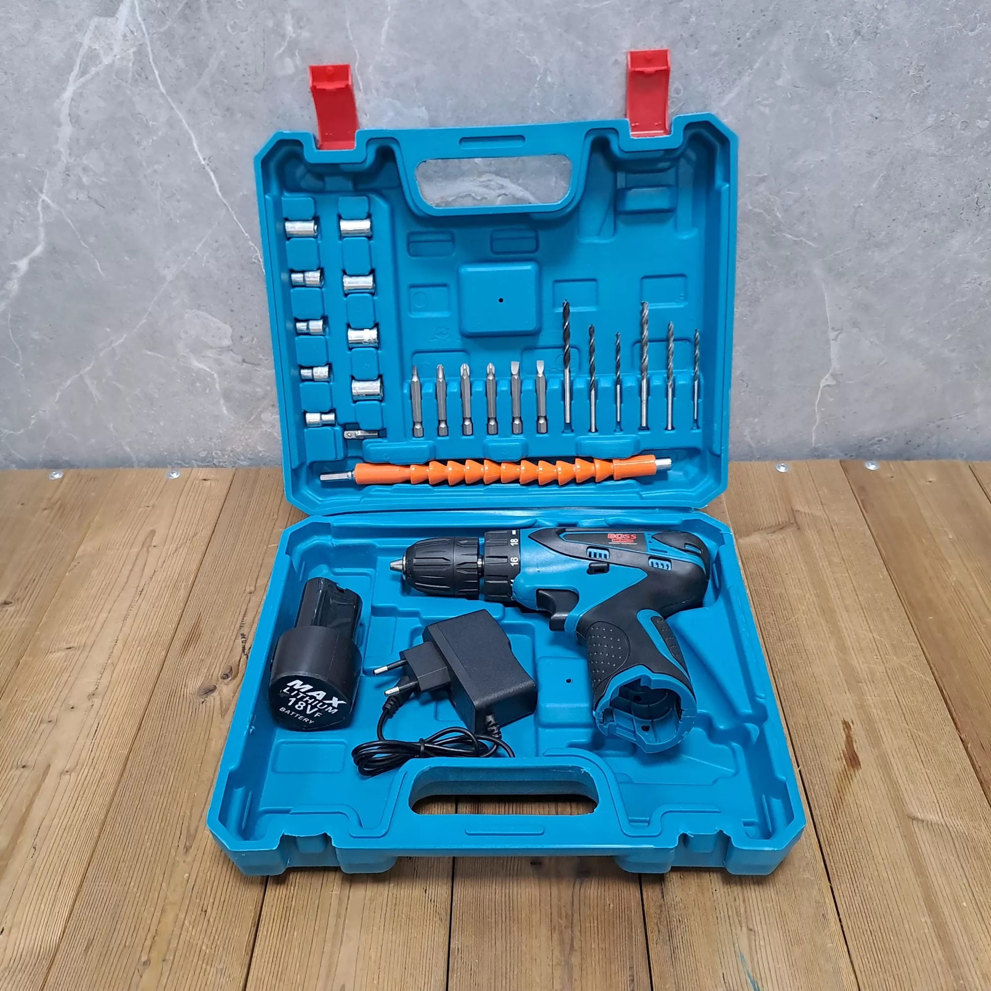 مجموعه 27 عددی دریل پیچ گوشتی شارژی سه نظام 10 اتوماتیک 18 ولت باس مدل LIFE _ STYLE کد 1