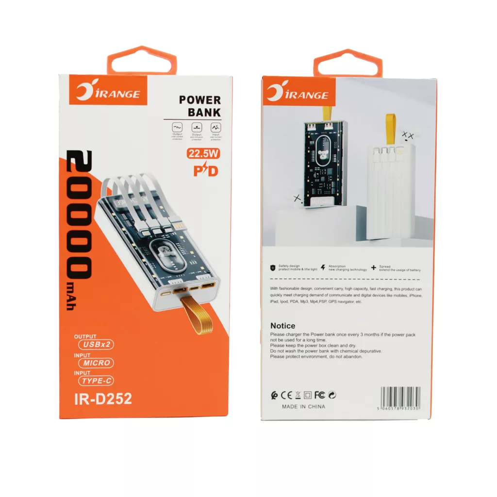 پاوربانک آیرنج مدل IR - D252 ظرفیت 20000 میلیآمپرساعت