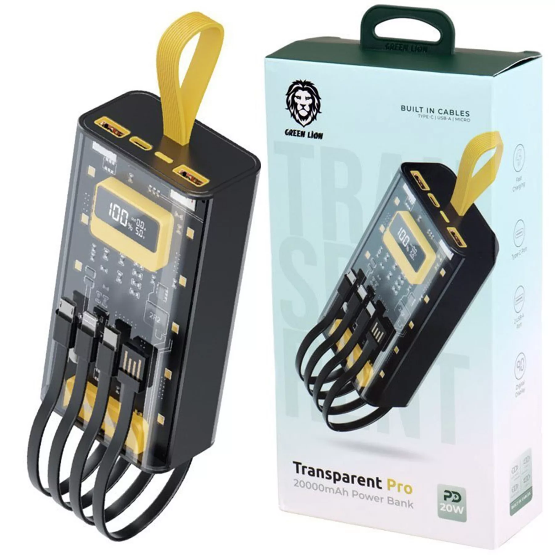 پاوربانک 20 وات گرین لاین مدل Transparent Pro ظرفیت 20000 میلی آمپر ساعت