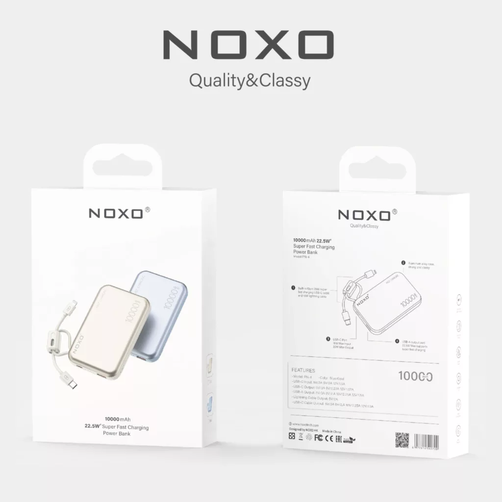 پاوربانک نوکسو مدل PN-4 ظرفیت 10 هزار میلی‌آمپر ساعت