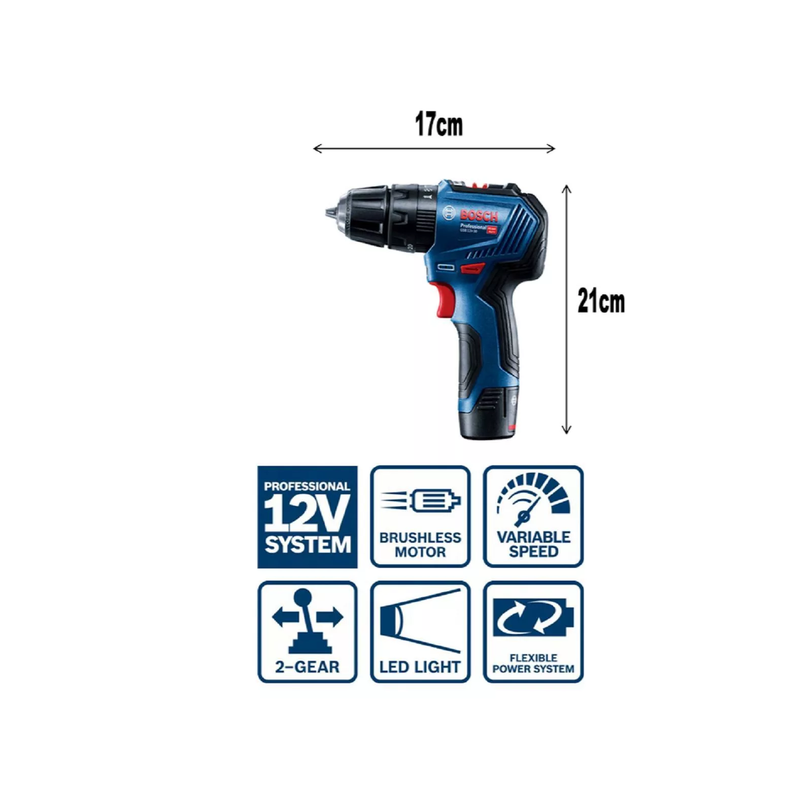 دریل چکشی شارژی بوش مدل سه حالته GSB 12V-30 2Extra