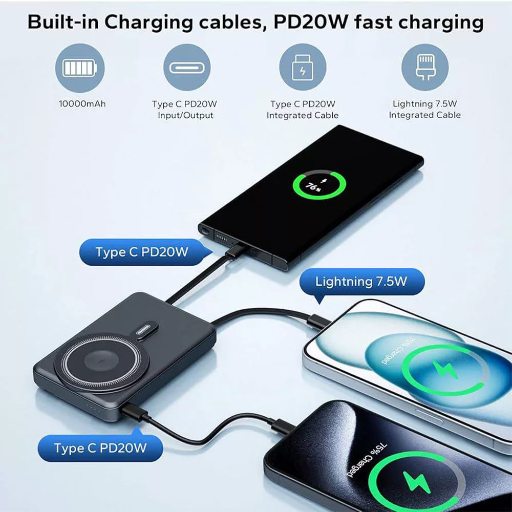 پاوربانک 22.5 وات راک مدل P50 ظرفیت 10000 میلی‌آمپر ساعت