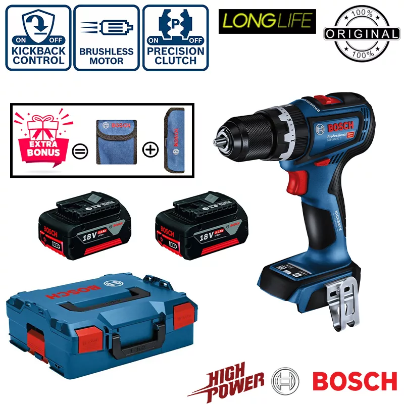 دریل پیچ گوشتی شارژی چکشی بوش مدل فوق هوشمند  GSB 18V-90 C 5AH/Brushless Motor
