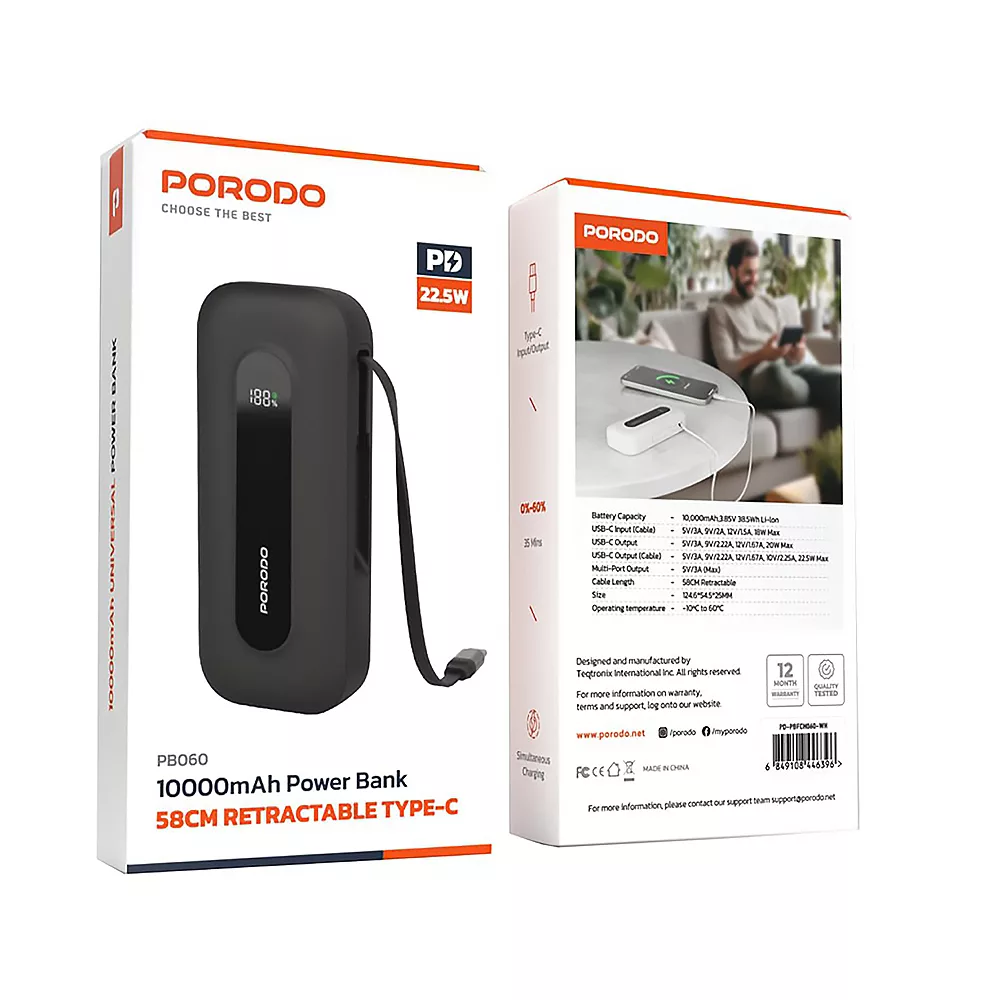 پاوربانک پرودو مدل 58 CM ظرفیت 10000 میلی آمپر ساعت