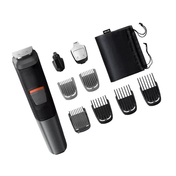 ماشین اصلاح موی سر و صورت فیلیپس مدل 5000 به‌همراه موزن بینی pro، اصلاح به صورت حجم‌زن، ضد آب، منبع انرژی باتری قابل شارژ، تکنولوژی اصلاح به صورت برش مستقیم، مدت زمان شارژ سریع 5 دقیقه و مدت زمان استفاده پس از شارژ 80 دقیقه، به‌همراه شارژر، کیف نگهداری