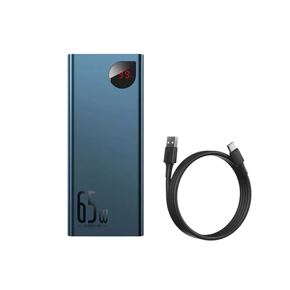 پاوربانک 65 وات بیسوس مدل B08TH ظرفیت 20000 میلی آمپر ساعت به همراه کابل USB-C به USB-A