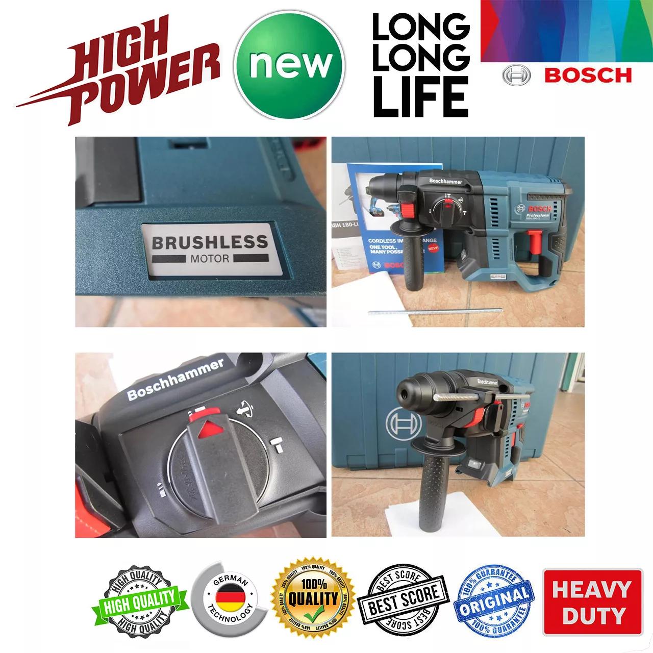 دریل چکشی شارژی بوش مدل بتن کن سه کاره فوق حرفه ای GBH 180 LI - Brushless Motor