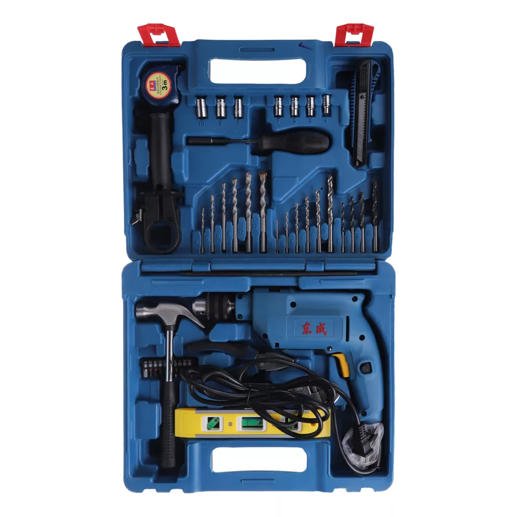 دریل چکشی 13 میلی متری 500 وات دانگ چنگ مدل DZJ04-13-z1j-ff04-13 مجموعه 43 عددی