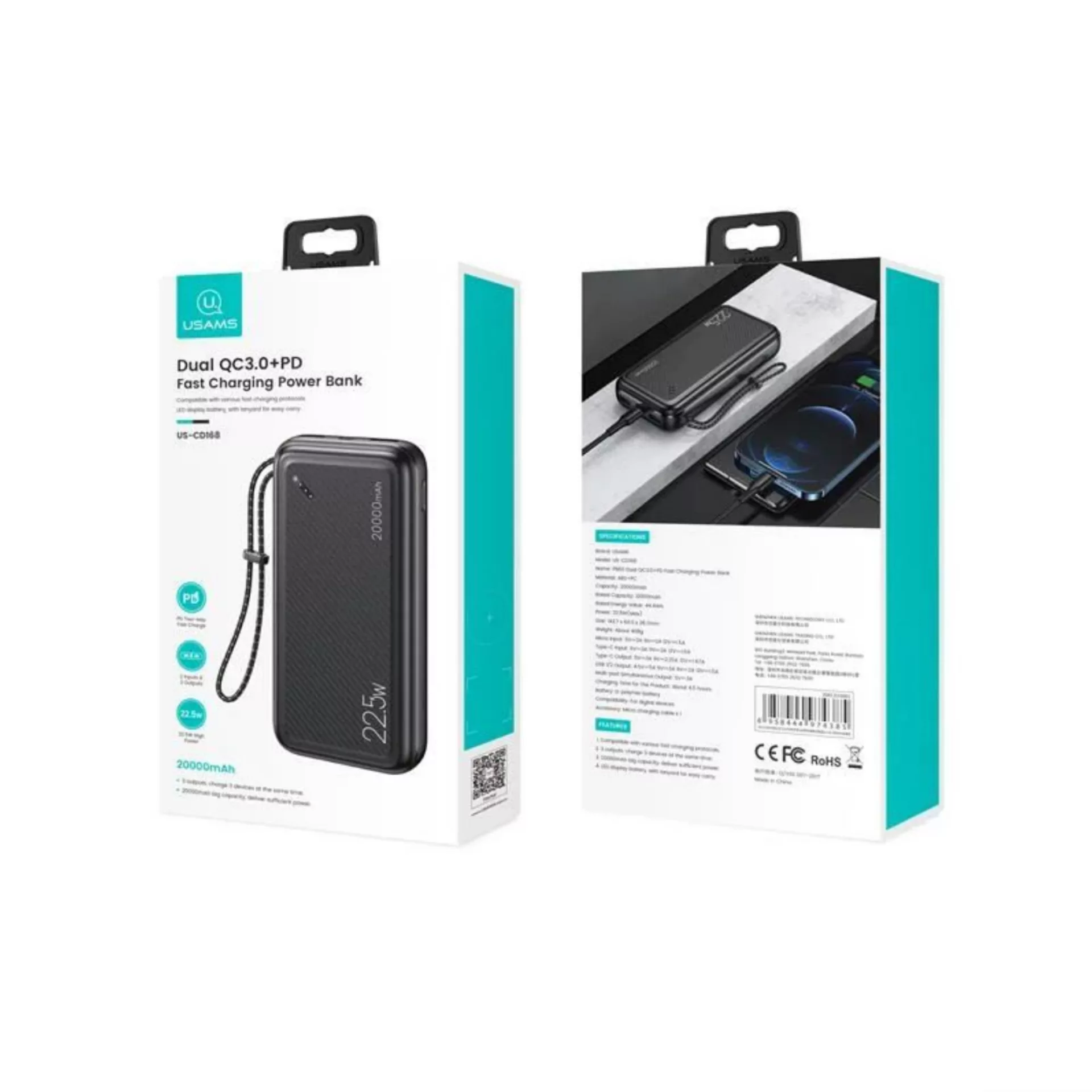 پاوربانک یوسمز مدل 001 ظرفیت 20000 میلی امپر