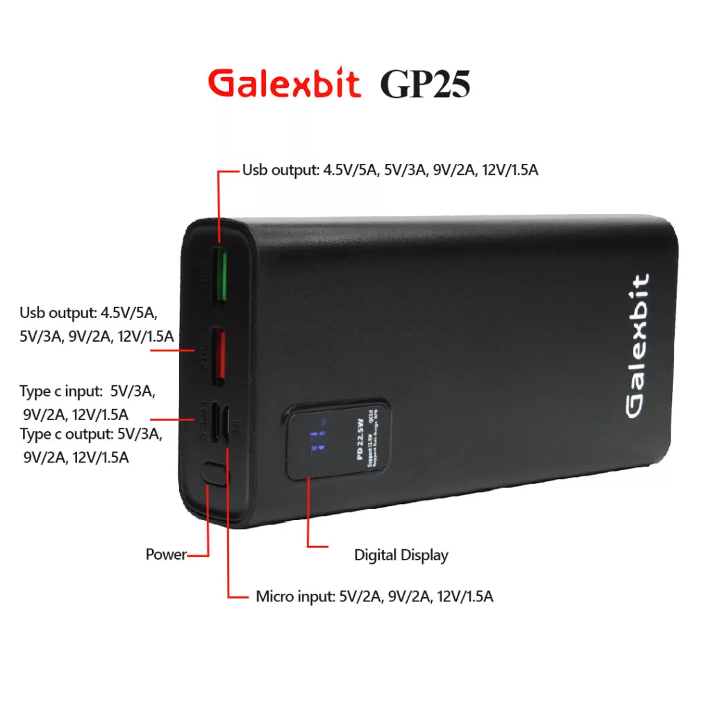 پاوربانک گلکسبیت مدل GP25 PD ظرفیت 20000 میلی آمپر ساعت