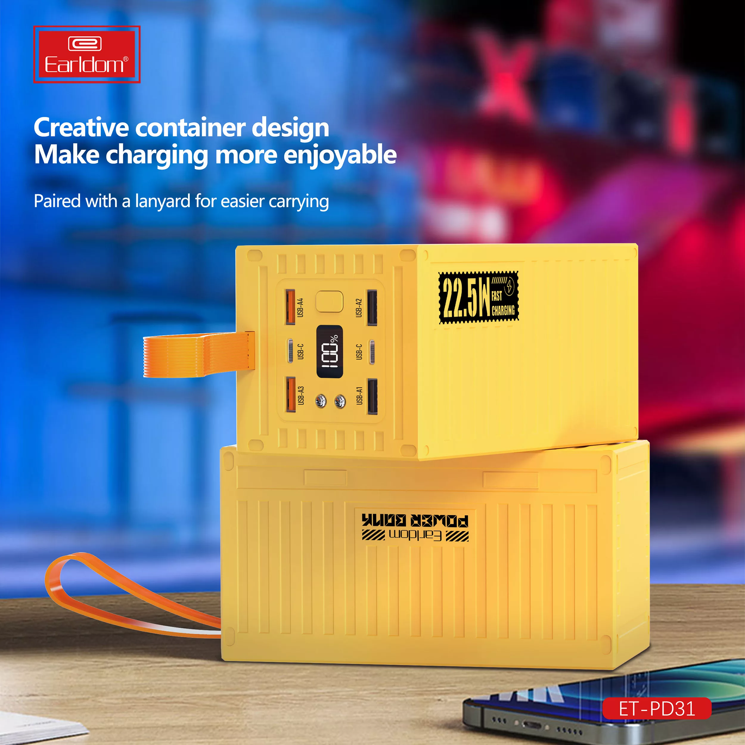 پاوربانک ارلدام مدل CONTAINER PD31 ظرفیت 60000 میلی آمپر ساعت