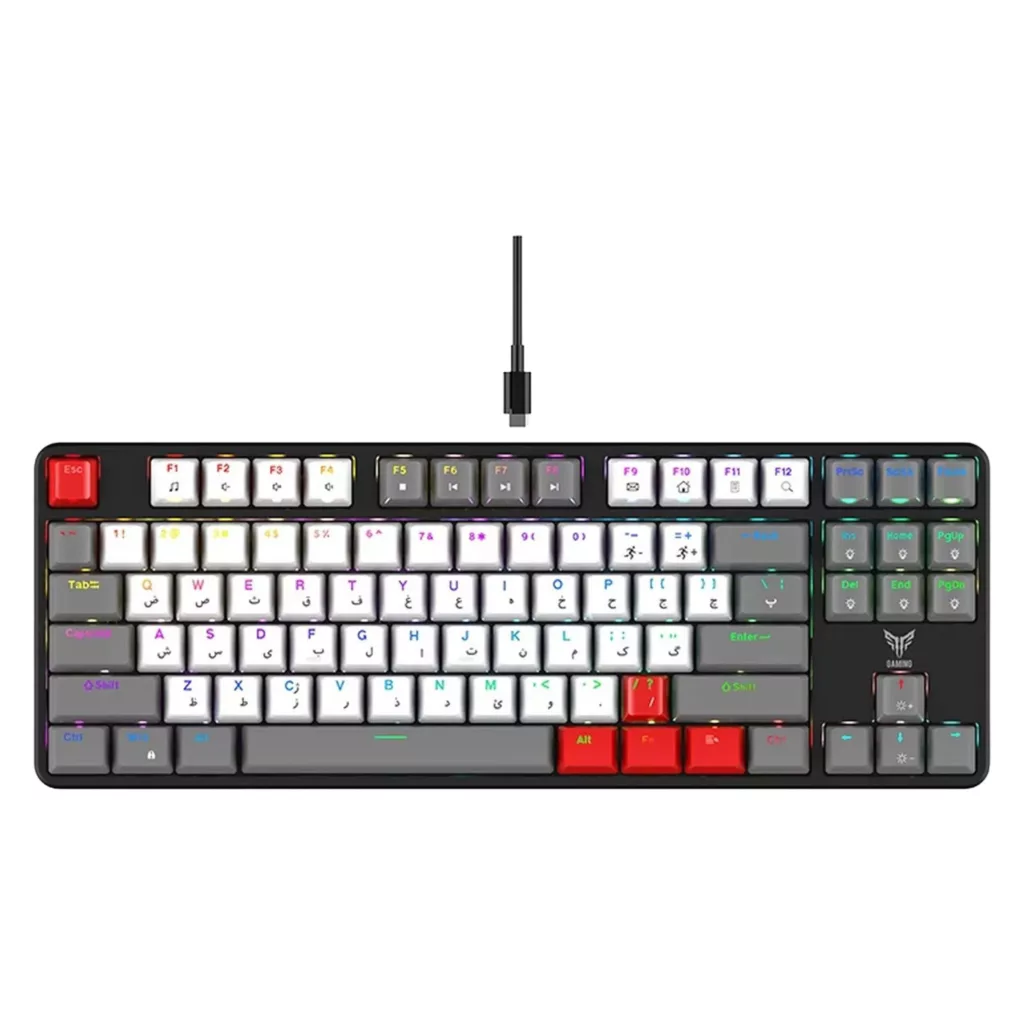 کیبورد گیمینگ هیسکا مدل HX-KEG440، سوییچ مکانیکال آبی، Tenkeyless، نورپردازی RGB