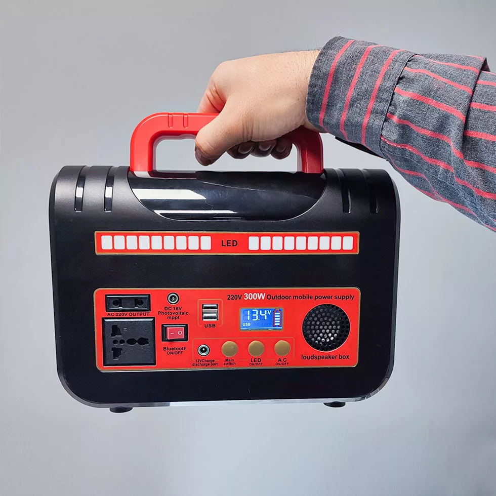 پاوربانک مدل مولتی 300W کمپینگ اسپیکردار 12v-220v ظرفیت 25000 میلی آمپر ساعت