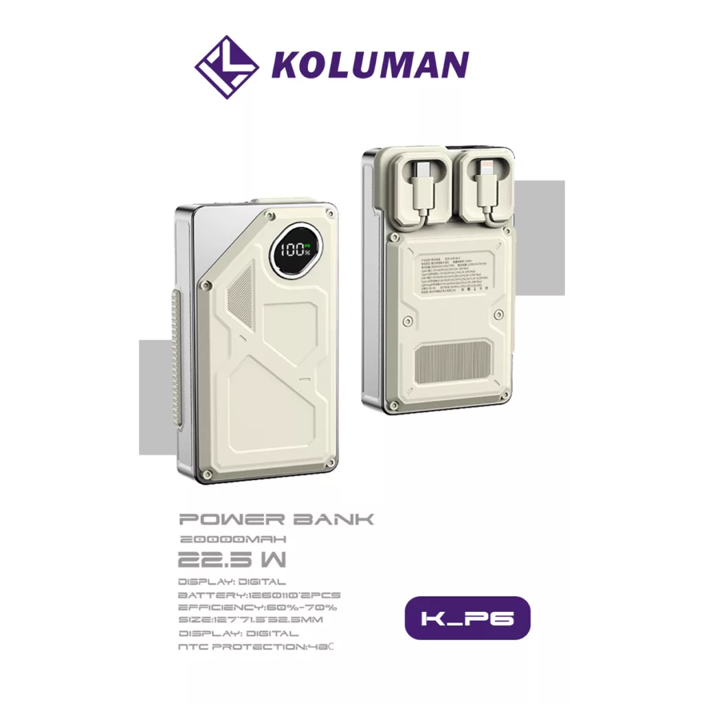 پاوربانک کلومن مدل K-P6 DISPLAY LED ظرفیت 20000 میلی آمپر ساعت