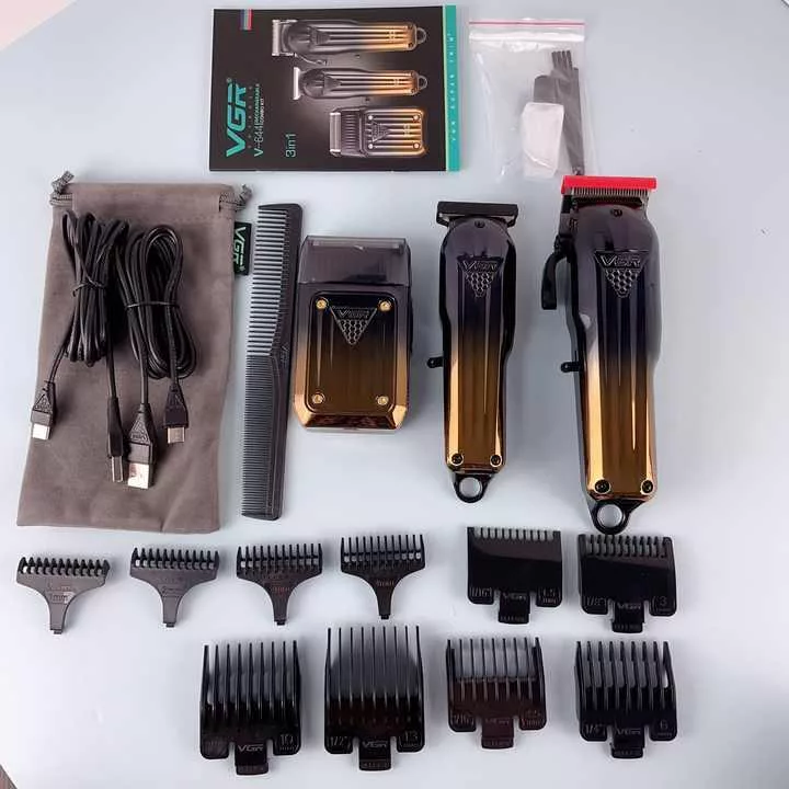 ماشین اصلاح موی سر و صورت شارژی وی جی ار مدل V-644 مجموعه سه عددی